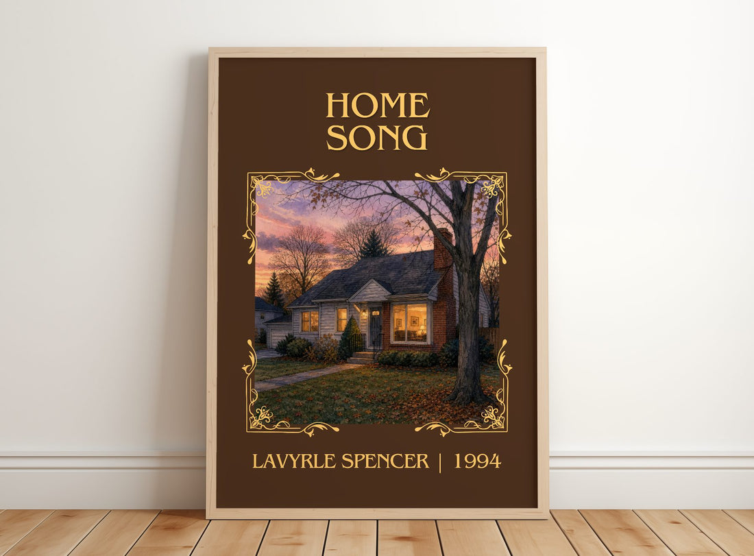 Home Song Classic Book Art Print by LaVyrle Spencer – framed print leaning on a wooden floor