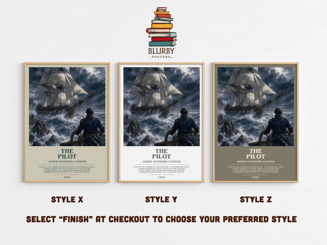 The Pilot bookish print in frame leaning in hallway – historical fiction wall art (mockup)