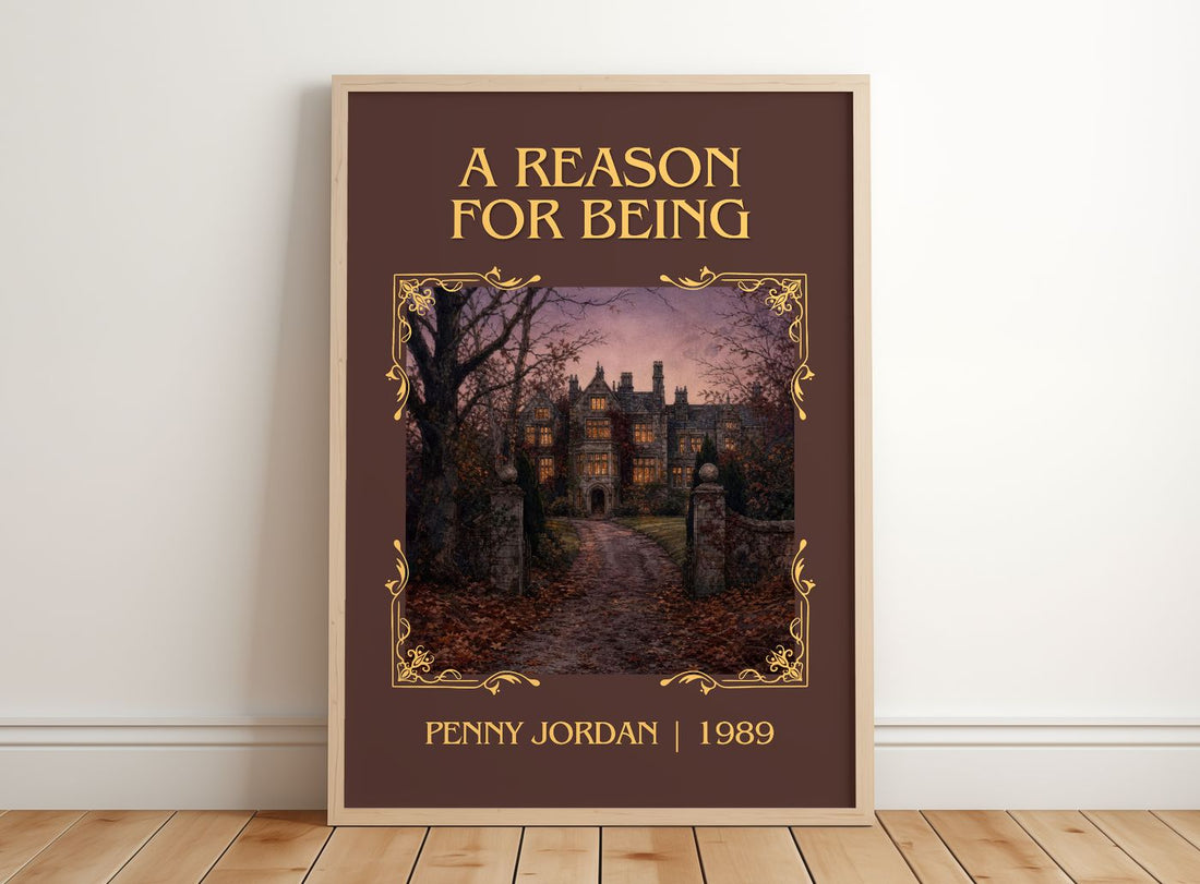 A Reason for Being Classic Book Art Print by Penny Jordan – framed print leaning on a wooden floor
