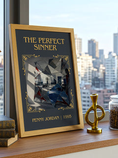 The Perfect Sinner Classic Book Art Print by Penny Jordan – framed print on a city-view windowsill