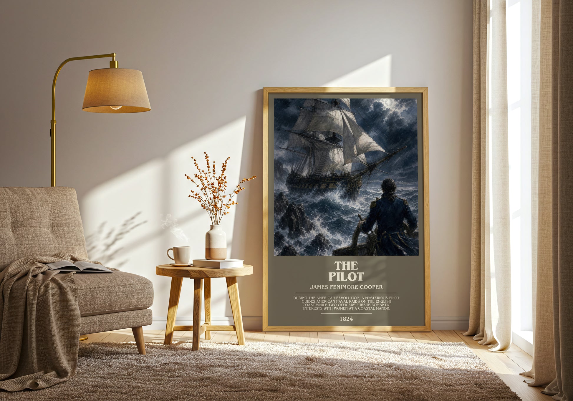 The Pilot bookish print on bookshelf – James Fenimore Cooper fan gift