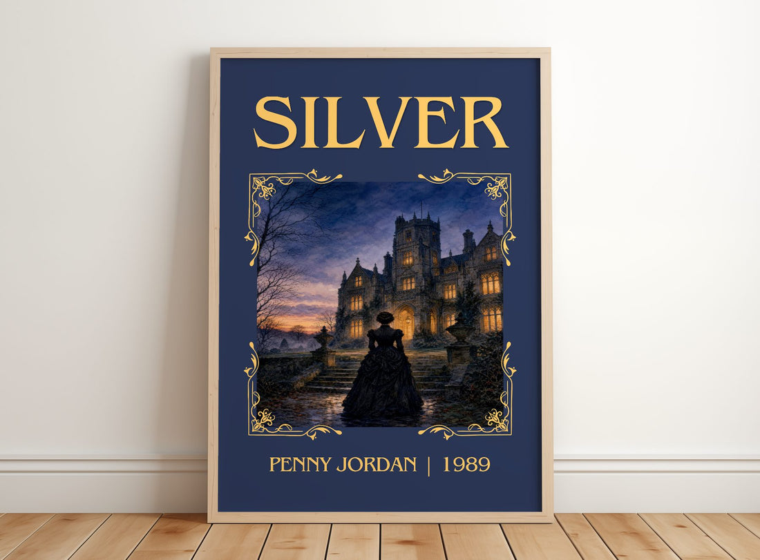 Silver Classic Book Art Print by Penny Jordan – framed print leaning on a wooden floor