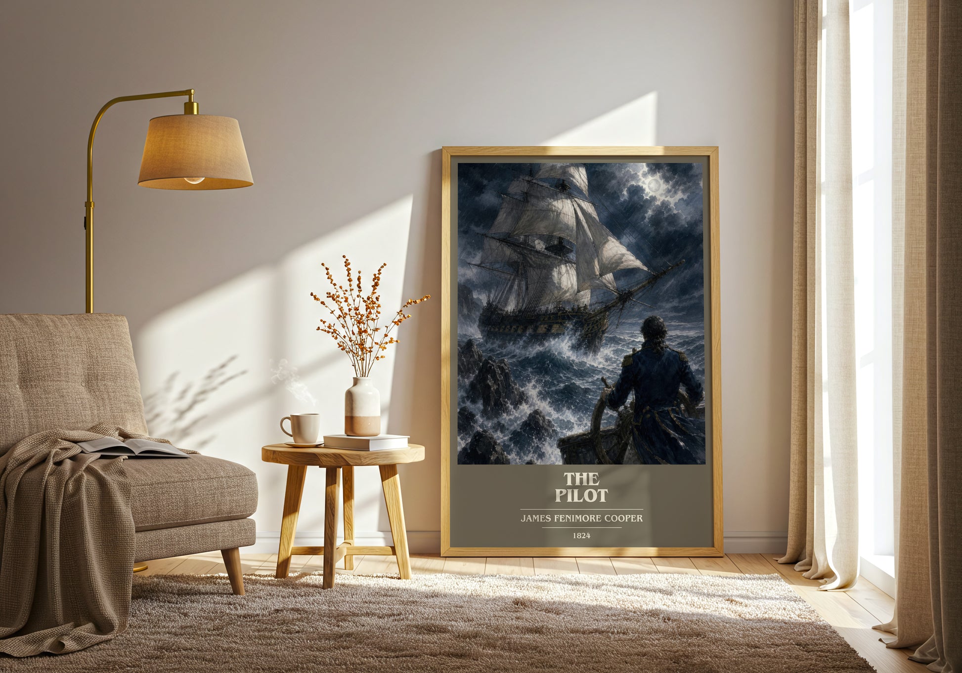 The Pilot book cover print on bookshelf – James Fenimore Cooper fan gift