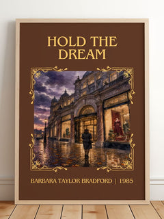 Hold the Dream Classic Book Art Print by Barbara Taylor Bradford – framed print leaning on a wooden floor