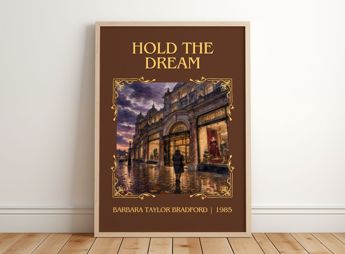 Hold the Dream Classic Book Art Print by Barbara Taylor Bradford – framed print leaning on a wooden floor