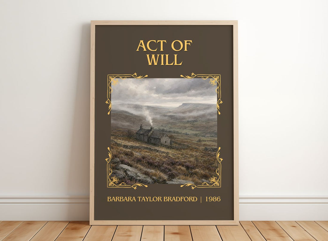 Act of Will Classic Book Art Print by Barbara Taylor Bradford – framed print leaning on a wooden floor