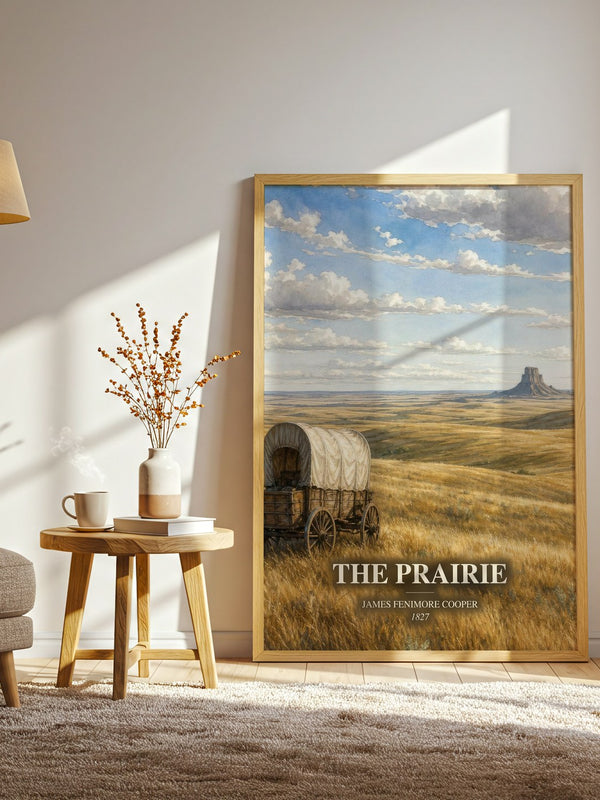 The Prairie watercolour print in frame leaning in hallway – historical fiction wall art