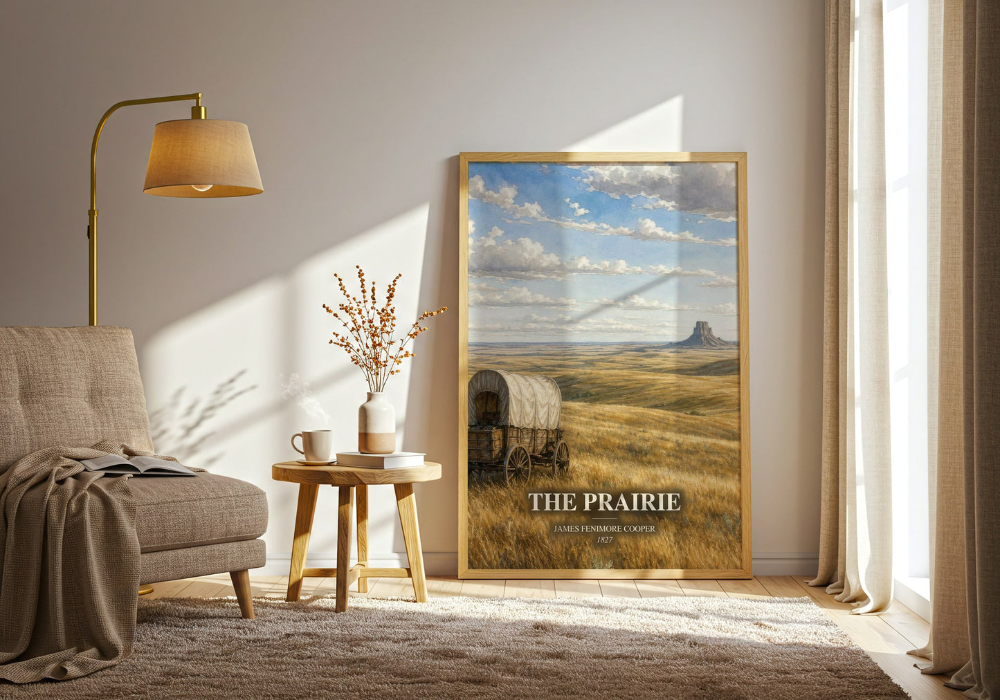 The Prairie watercolour print in frame leaning in hallway – historical fiction wall art