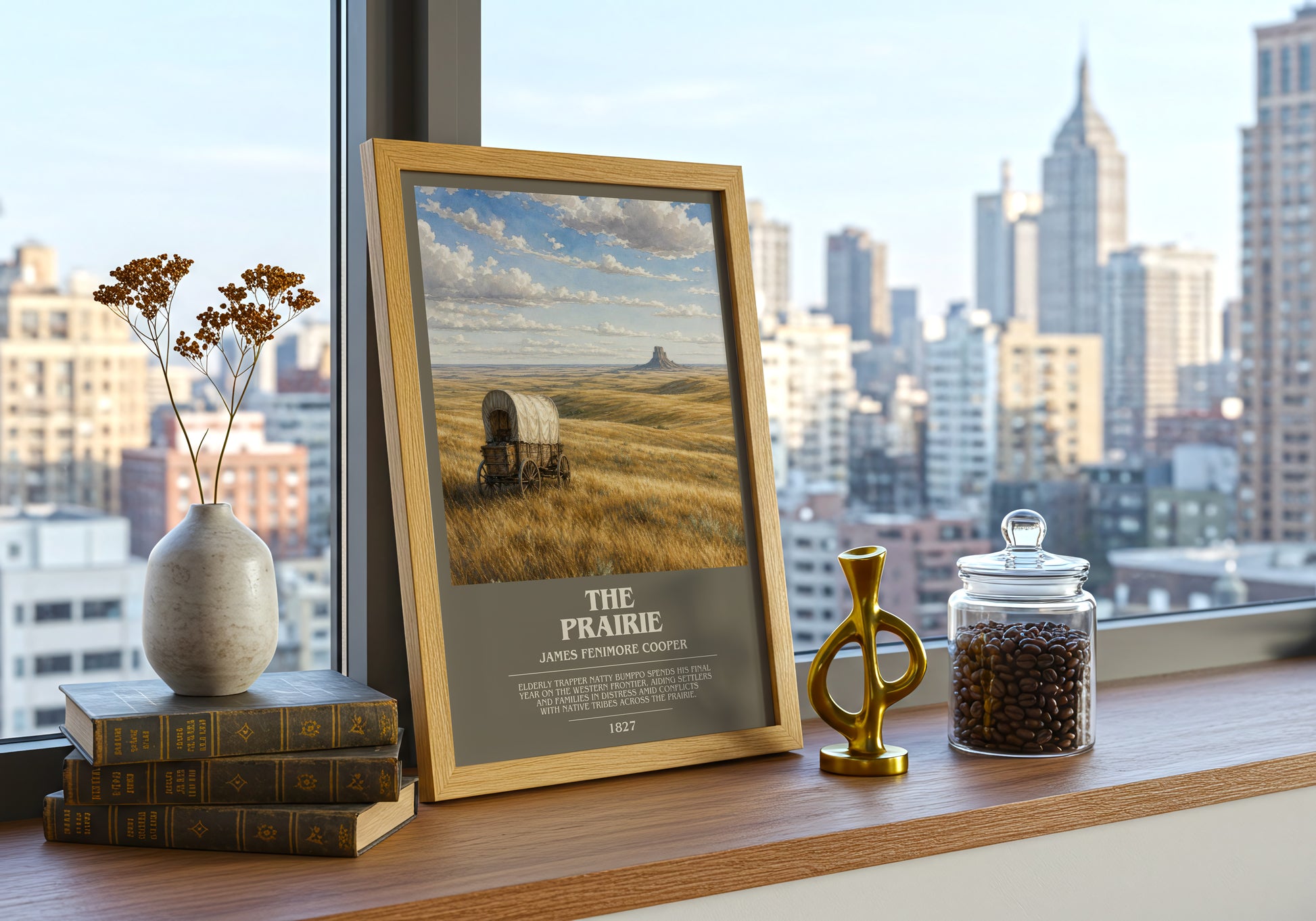 The Prairie bookish print framed by window – literary home decor