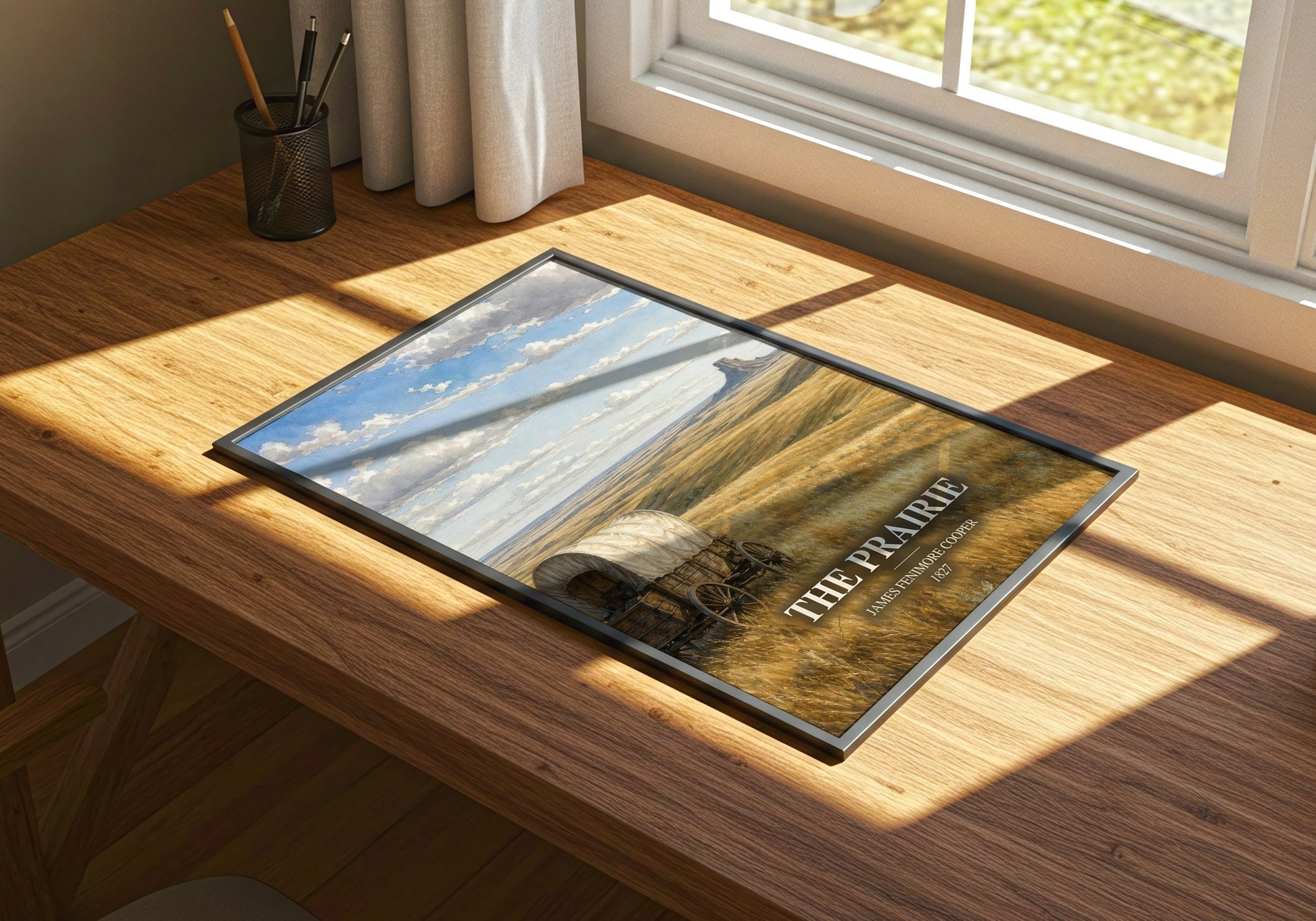 The Prairie watercolour book poster framed on wall – historical fiction wall art