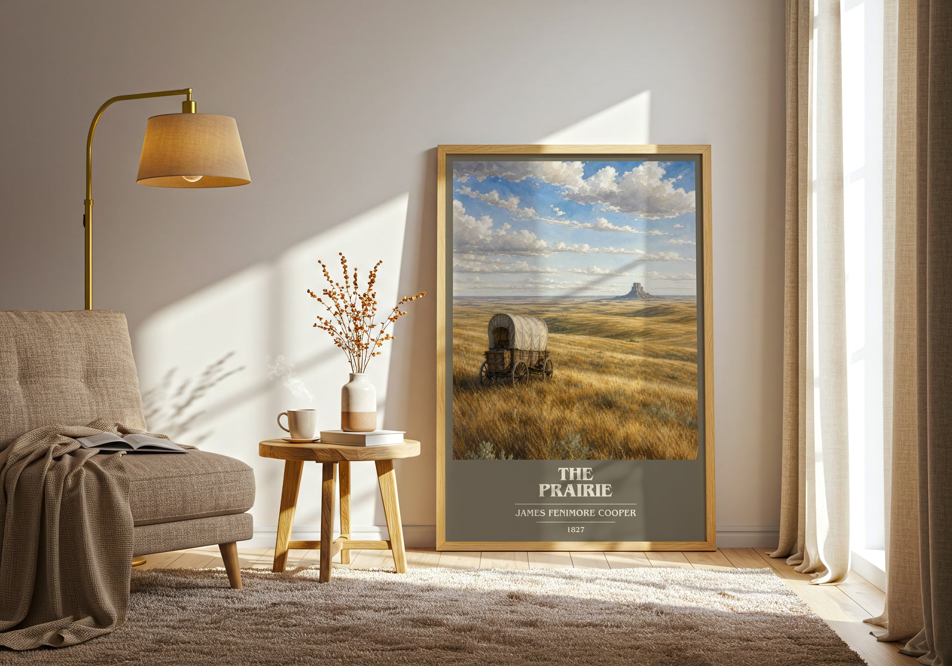 The Prairie book cover print on bookshelf – James Fenimore Cooper fan gift
