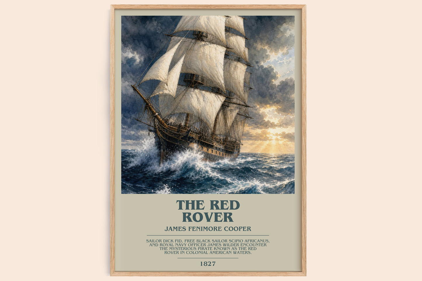 The Red Rover bookish book poster by James Fenimore Cooper – framed literary art print