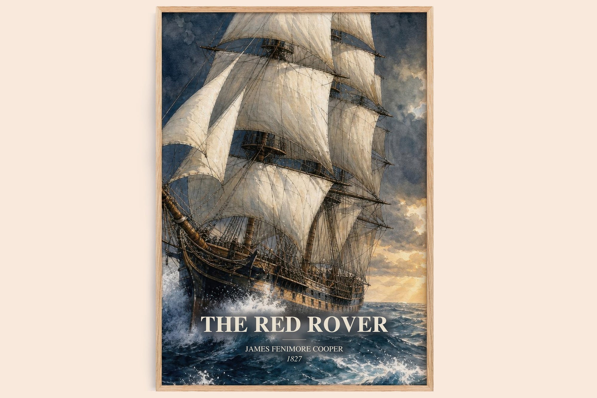 The Red Rover watercolour book poster by James Fenimore Cooper – framed literary art print