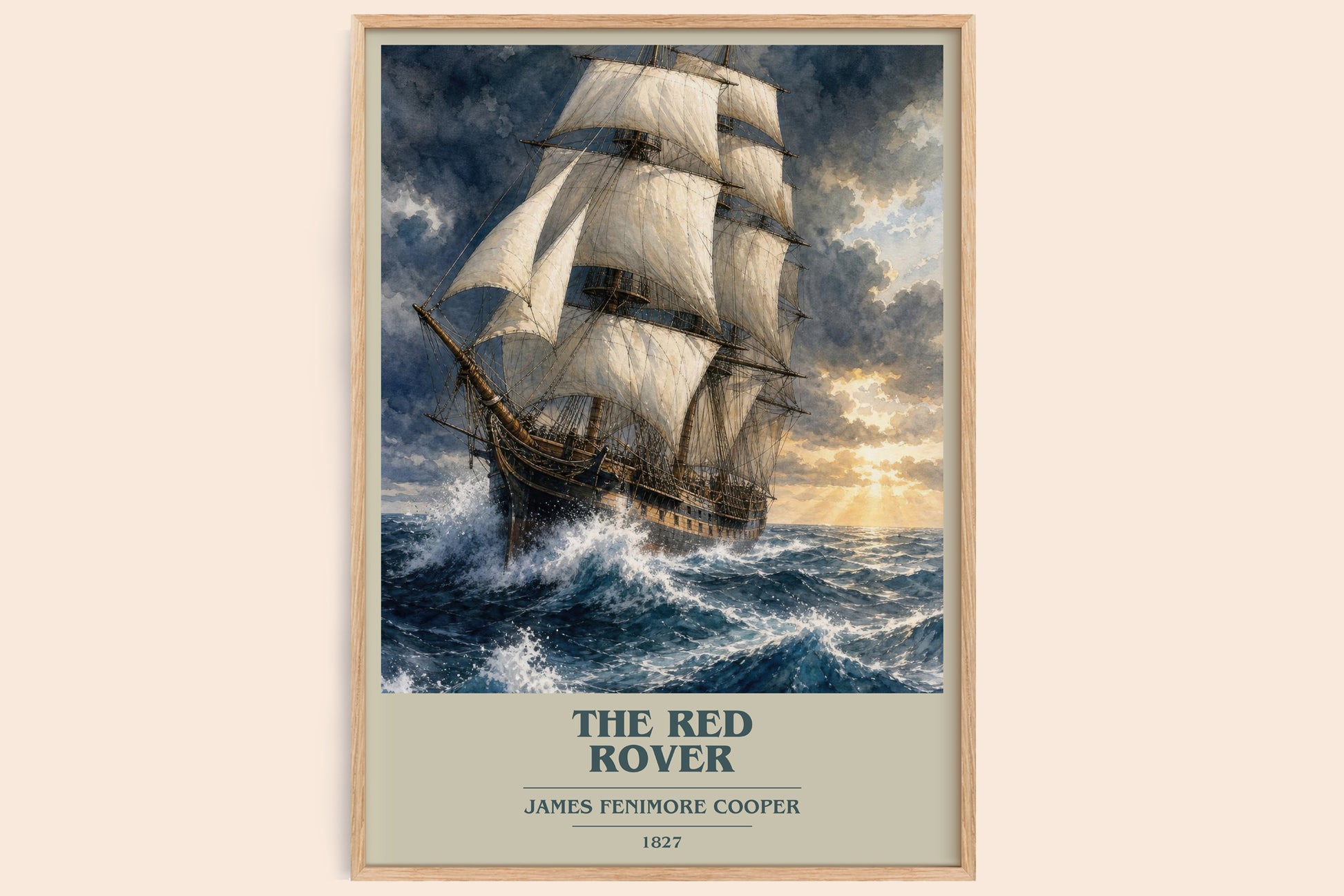The Red Rover book cover book poster by James Fenimore Cooper – framed literary art print