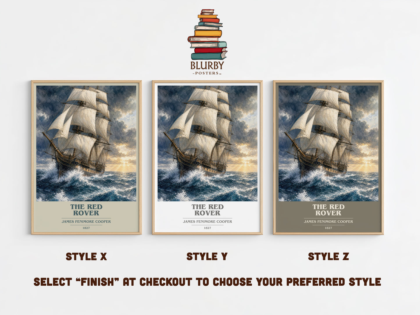 The Red Rover book cover print in frame leaning in hallway – adventure wall art
