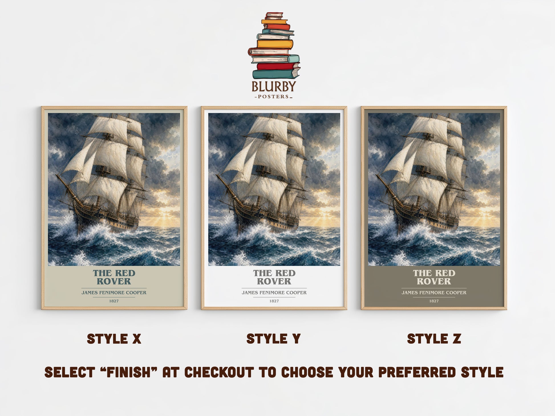 The Red Rover book cover print in frame leaning in hallway – adventure wall art