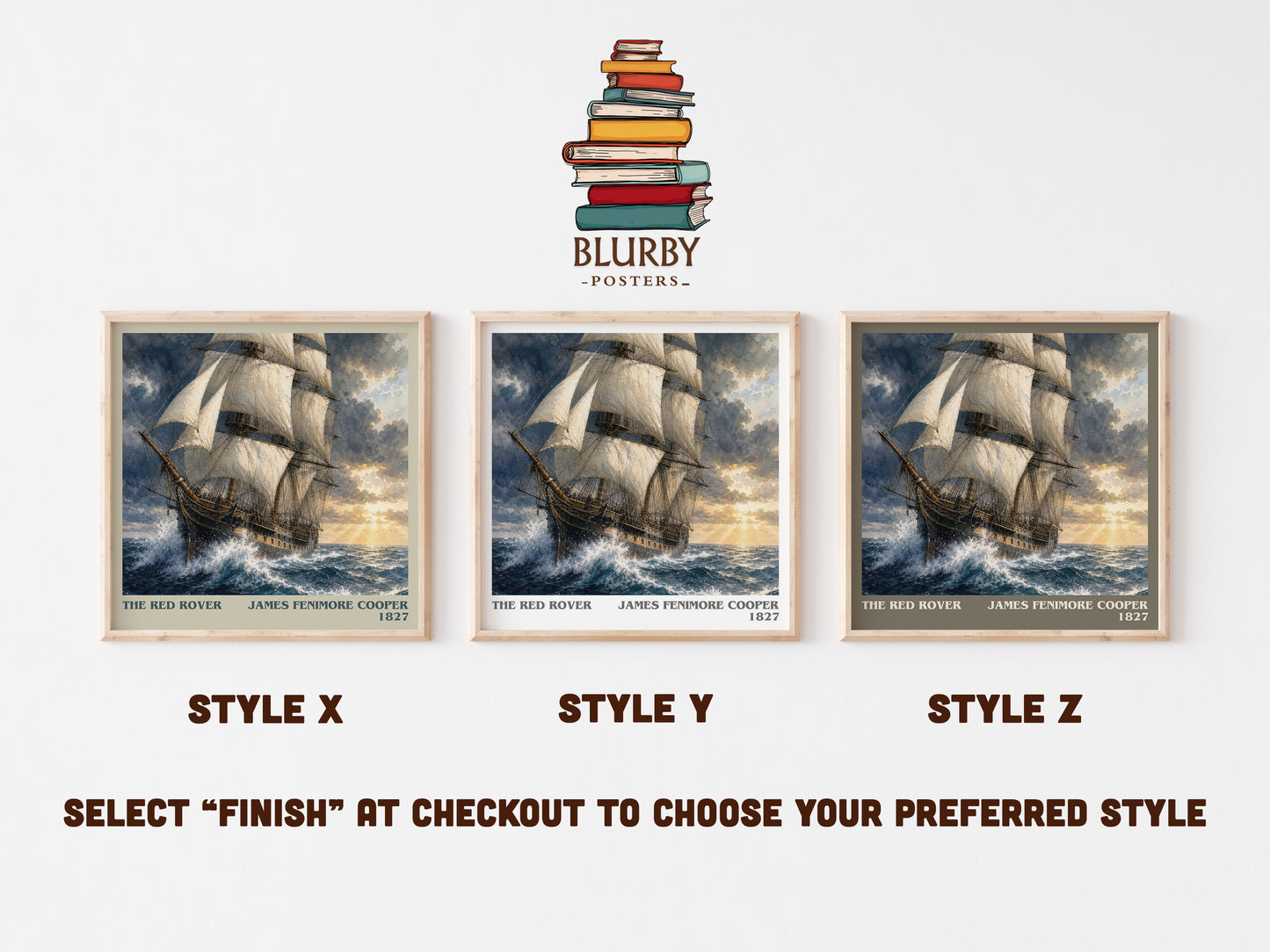 The Red Rover literary print in frame leaning in hallway – adventure wall art