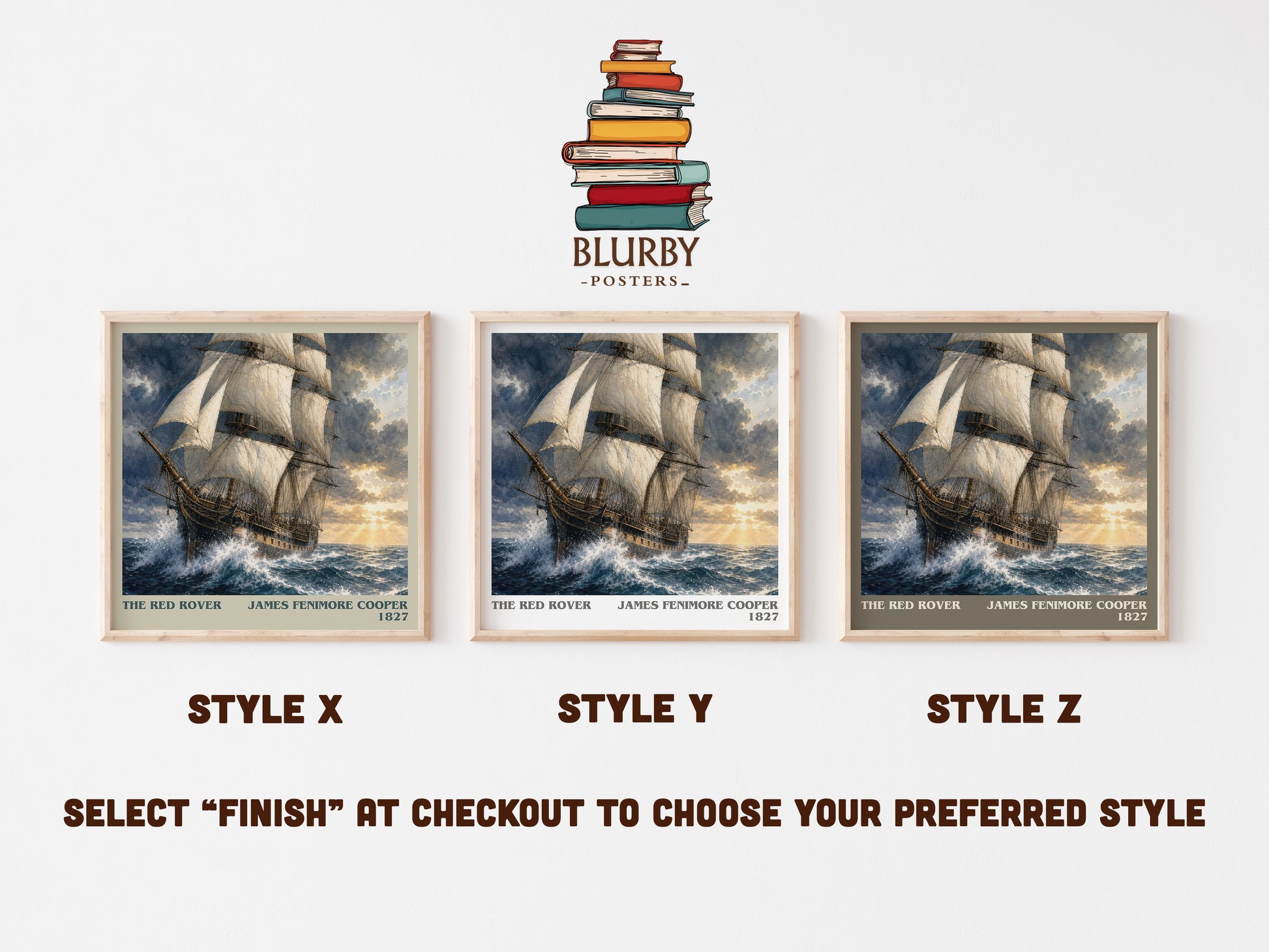 The Red Rover literary print in frame leaning in hallway – adventure wall art
