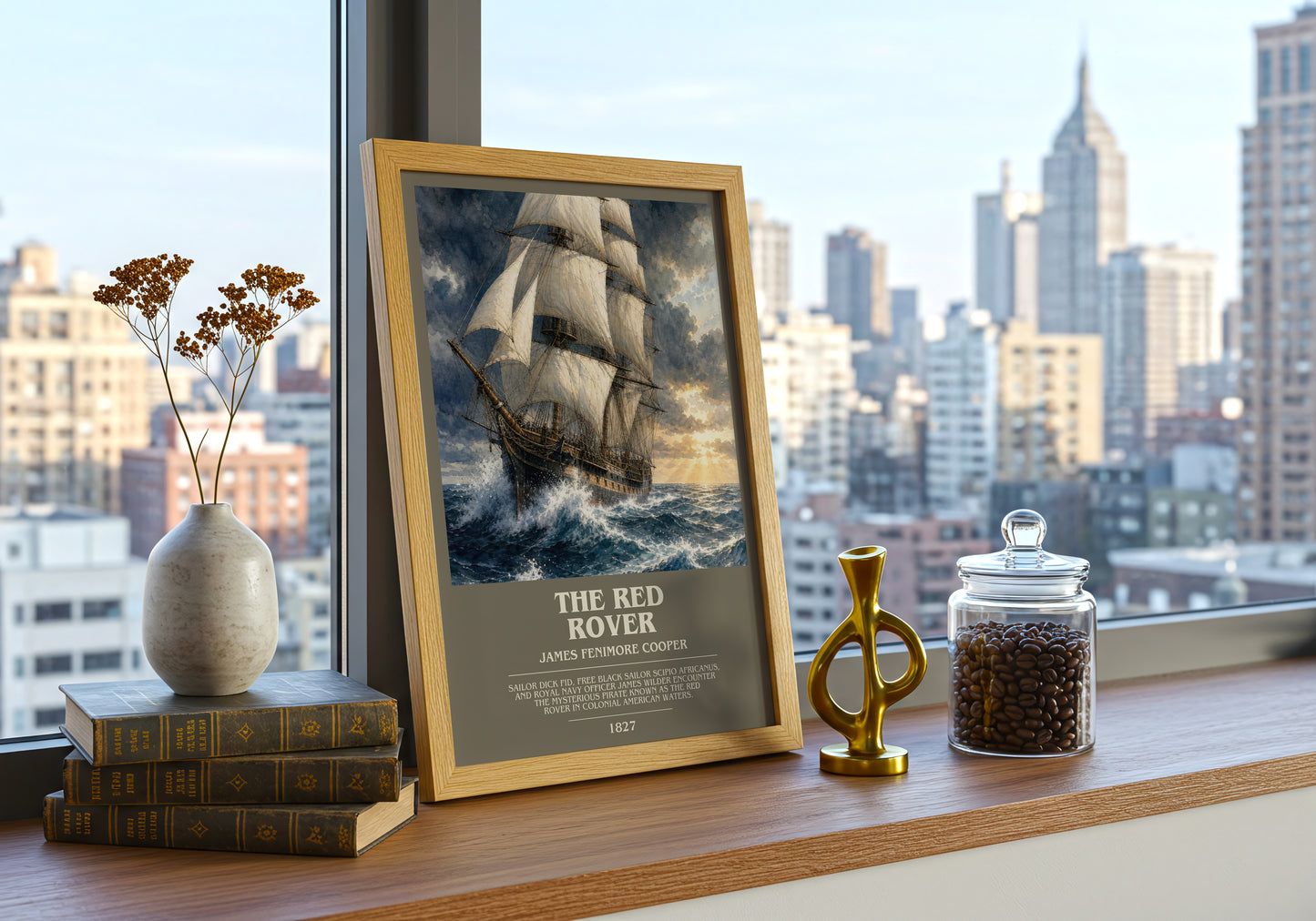The Red Rover bookish print framed by window – literary home decor