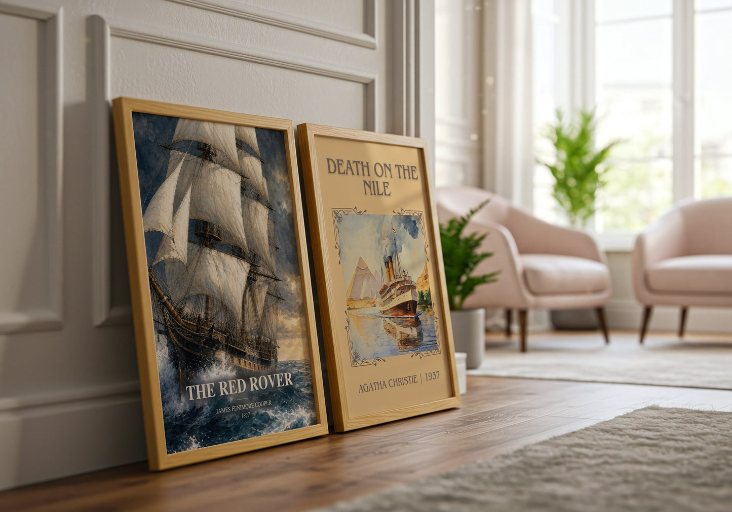 The Red Rover watercolour print framed by window – literary home decor