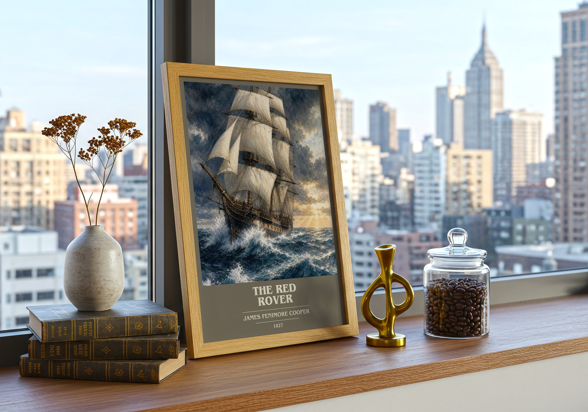 The Red Rover book cover print framed by window – literary home decor