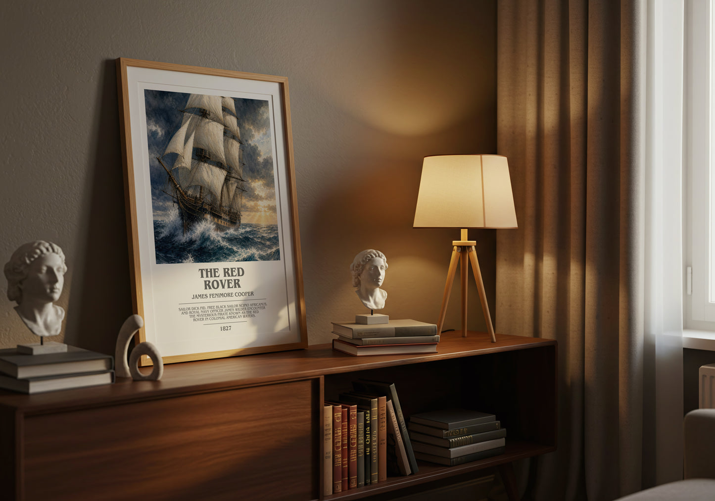 The Red Rover bookish book poster framed on wall – adventure wall art
