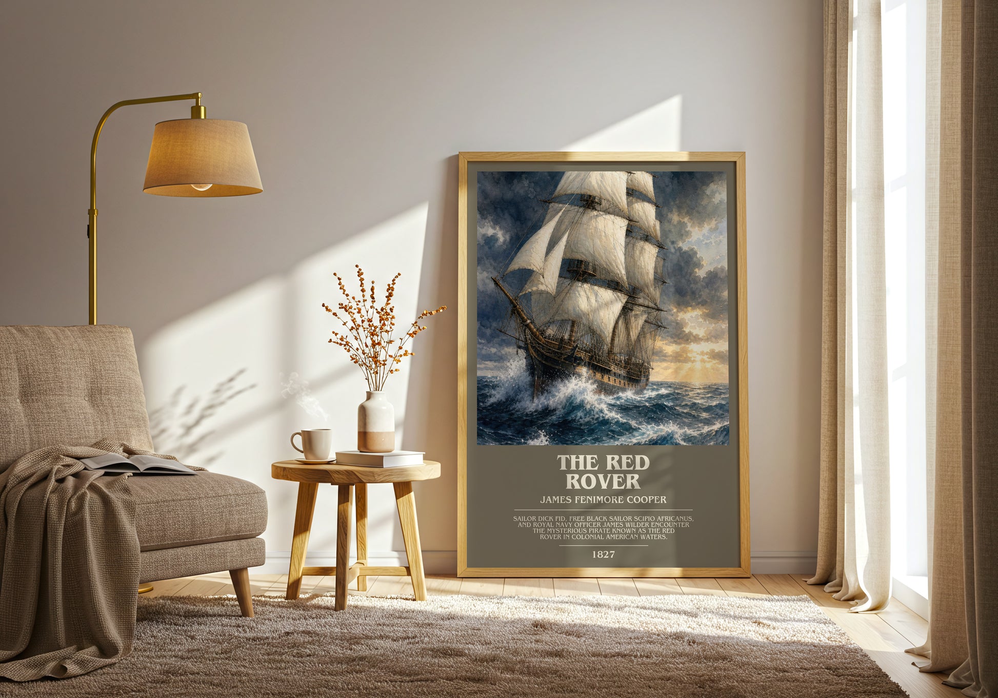The Red Rover bookish print on bookshelf – James Fenimore Cooper fan gift