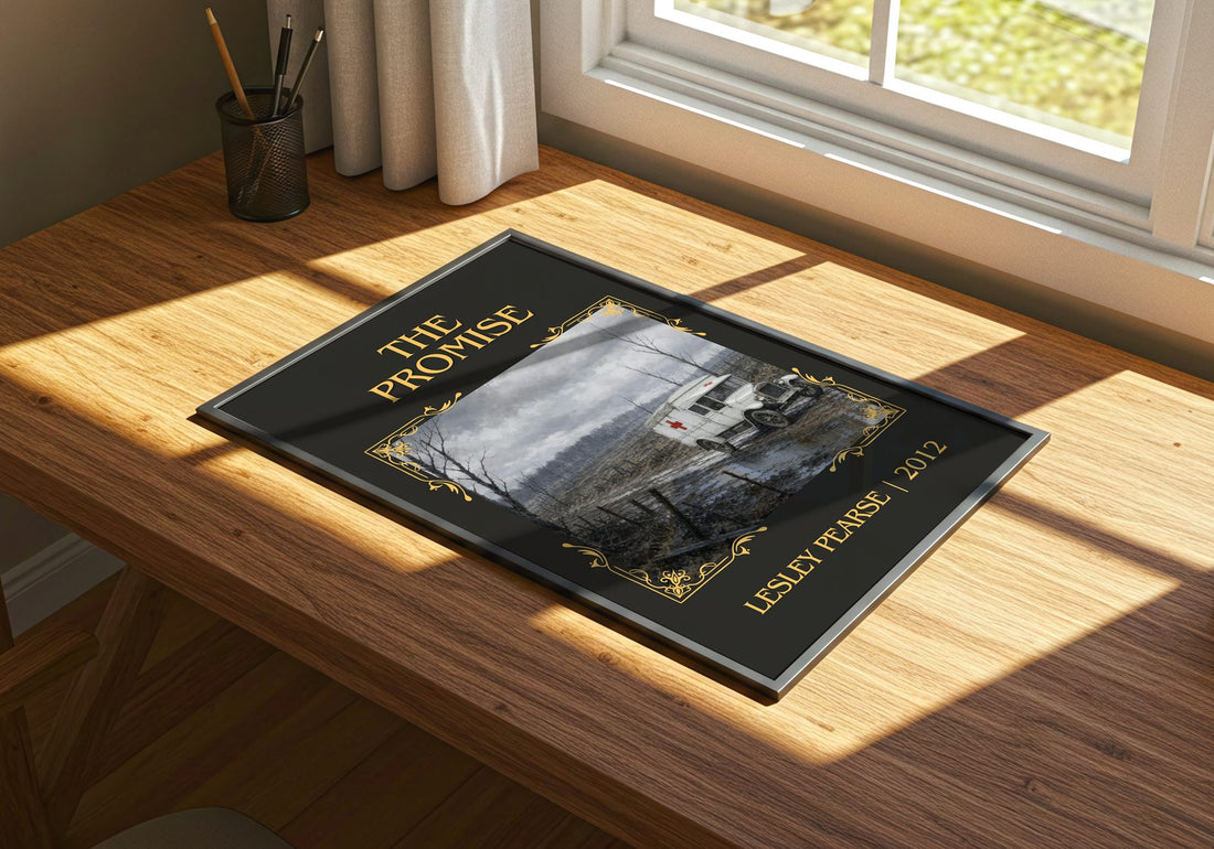 The Promise Classic Book Art Print by Lesley Pearse – print on a sunlit desk