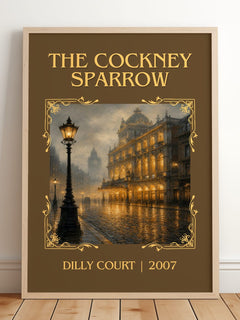 The Cockney Sparrow Classic Book Art Print by Dilly Court – framed print leaning on a wooden floor