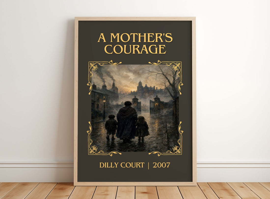A Mother's Courage Classic Book Art Print by Dilly Court – framed print leaning on a wooden floor