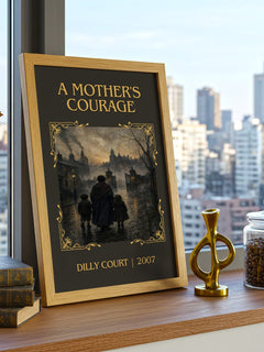 A Mother's Courage Classic Book Art Print by Dilly Court – framed print on a city-view windowsill