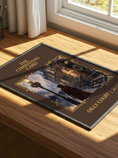The Christmas Card Classic Book Art Print by Dilly Court – print on a sunlit desk