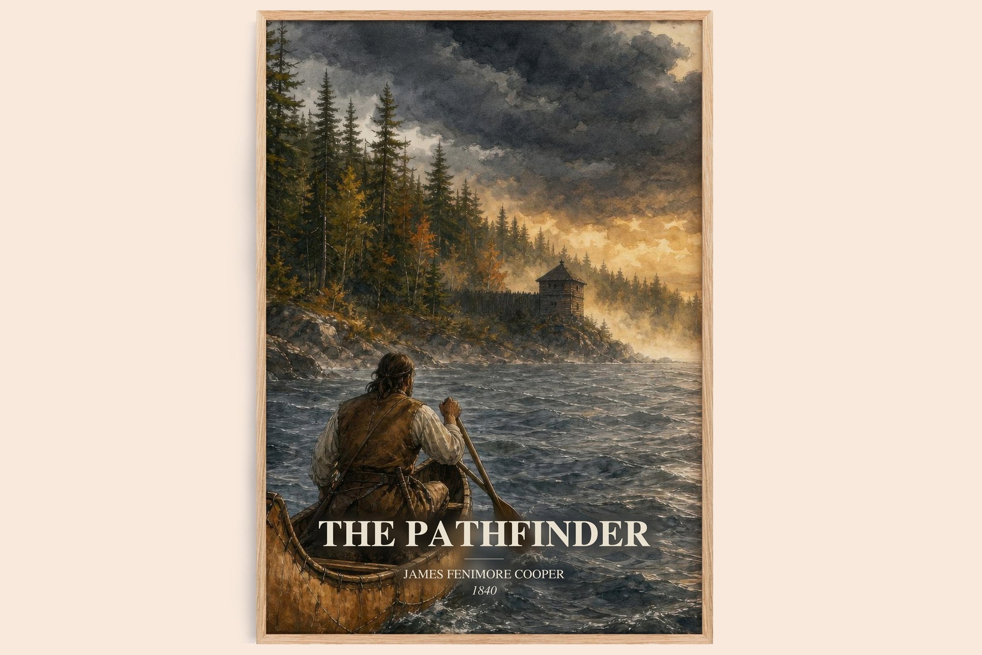 The Pathfinder watercolour book poster by James Fenimore Cooper – framed literary art print