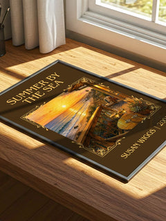 Summer by the Sea Classic Book Art Print by Susan Wiggs – print on a sunlit desk