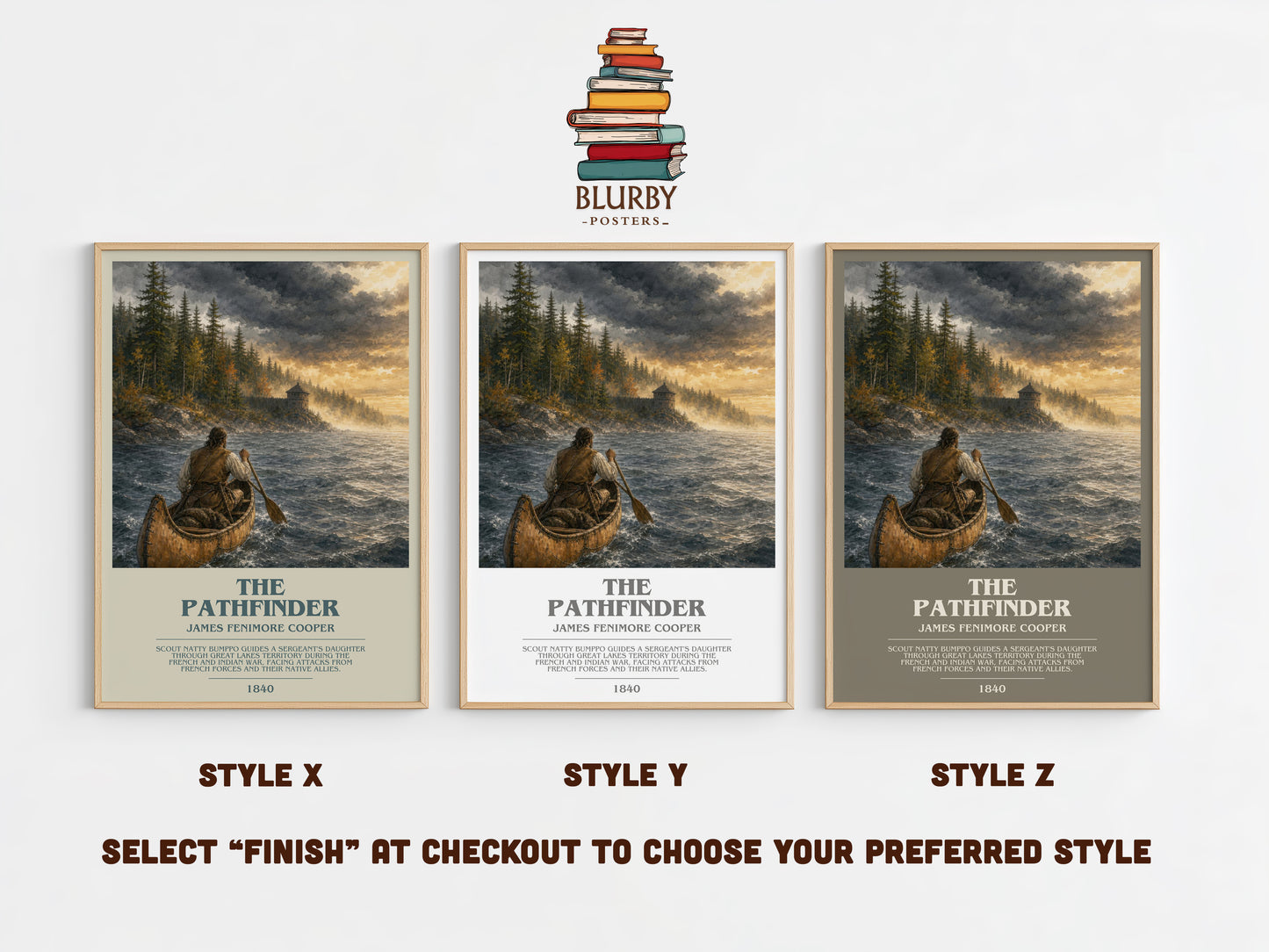 The Pathfinder bookish print in frame leaning in hallway – historical fiction wall art