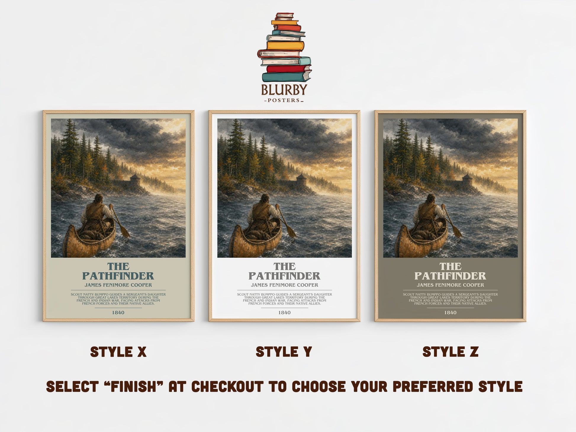 The Pathfinder bookish print in frame leaning in hallway – historical fiction wall art