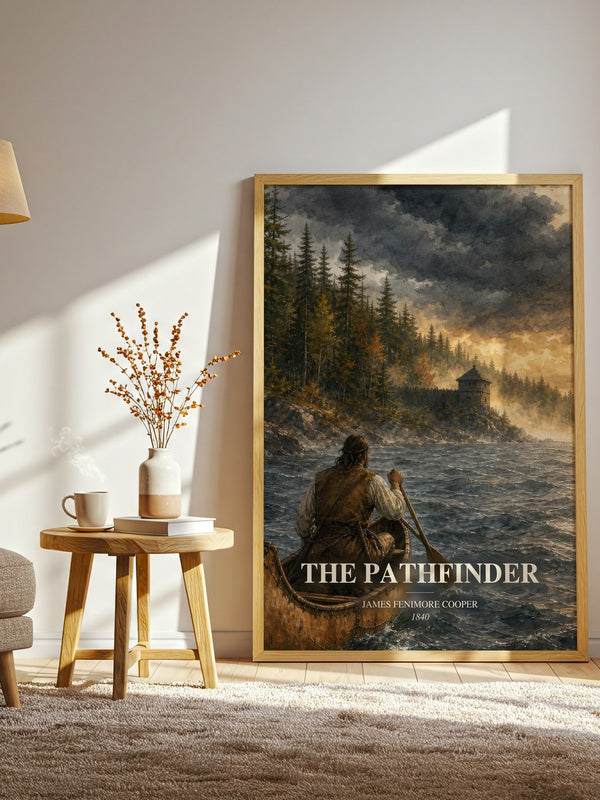 The Pathfinder watercolour print in frame leaning in hallway – historical fiction wall art