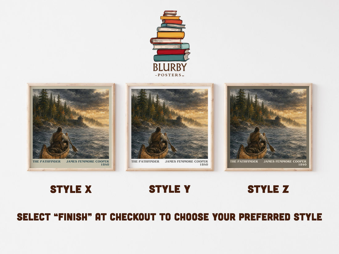 The Pathfinder literary print in frame leaning in hallway – historical fiction wall art (mockup)