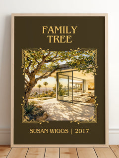 Family Tree Classic Book Art Print by Susan Wiggs – framed print leaning on a wooden floor
