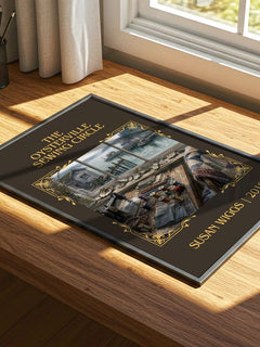 The Oysterville Sewing Circle Classic Book Art Print by Susan Wiggs – print on a sunlit desk