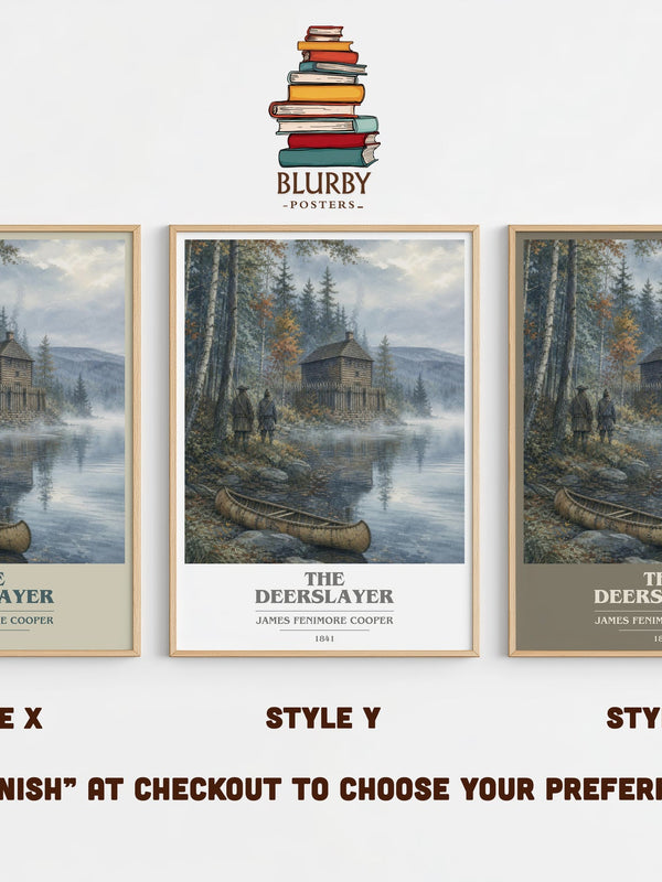 The Deerslayer book cover print in frame leaning in hallway – adventure wall art