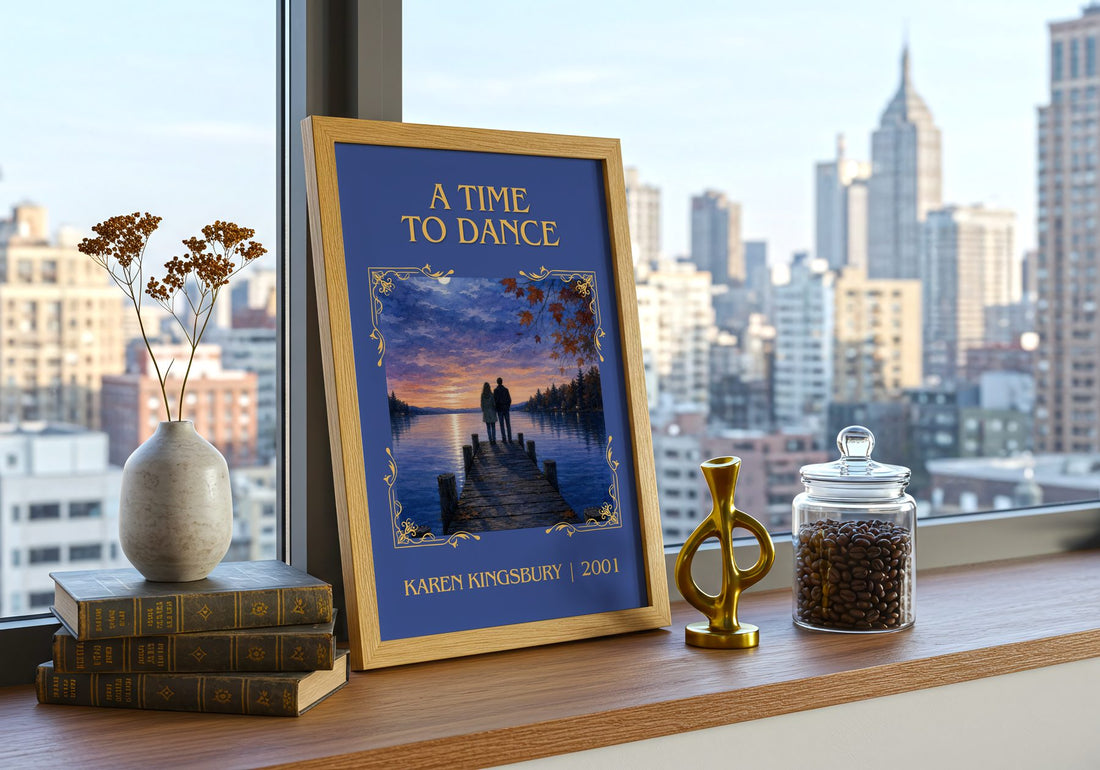 A Time to Dance Classic Book Art Print by Karen Kingsbury – framed print on a city-view windowsill