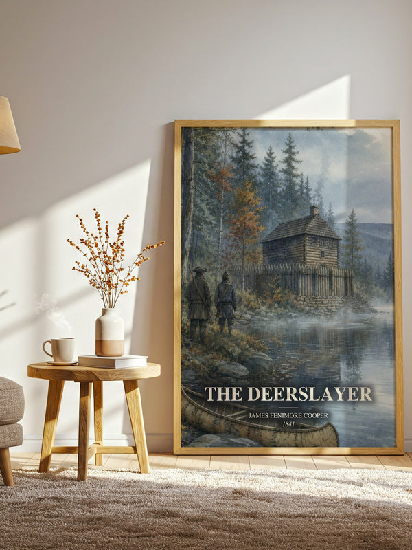 The Deerslayer watercolour print in frame leaning in hallway – adventure wall art