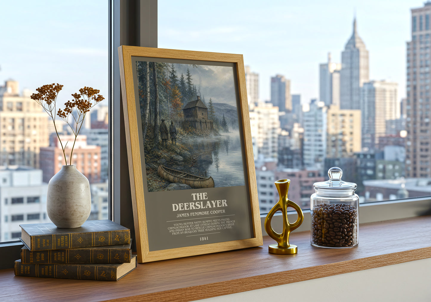 The Deerslayer bookish print framed by window – literary home decor