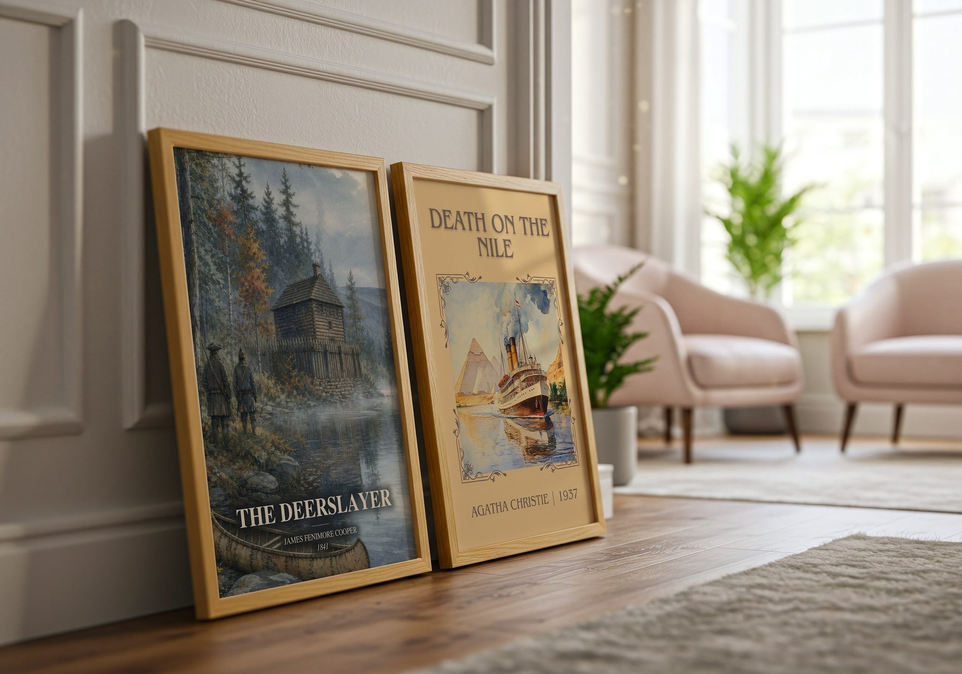 The Deerslayer watercolour print framed by window – literary home decor