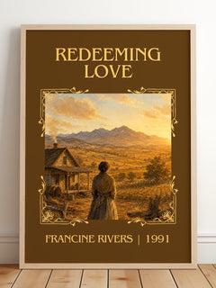 Redeeming Love Classic Book Art Print by Francine Rivers – framed print leaning on a wooden floor