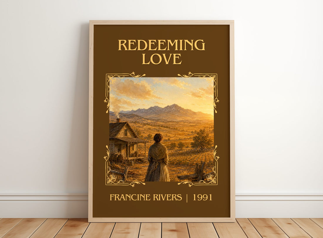 Redeeming Love Classic Book Art Print by Francine Rivers – framed print leaning on a wooden floor