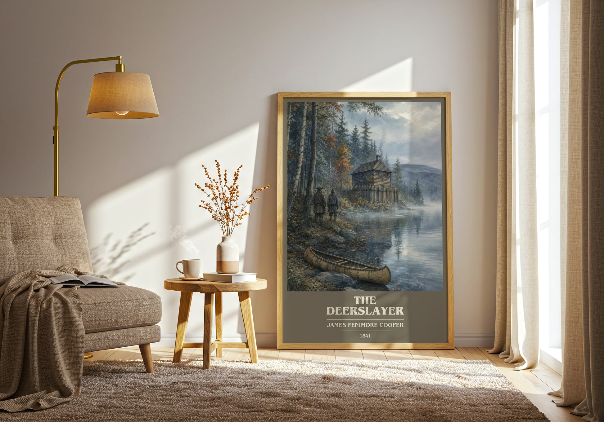 The Deerslayer book cover print on bookshelf – James Fenimore Cooper fan gift