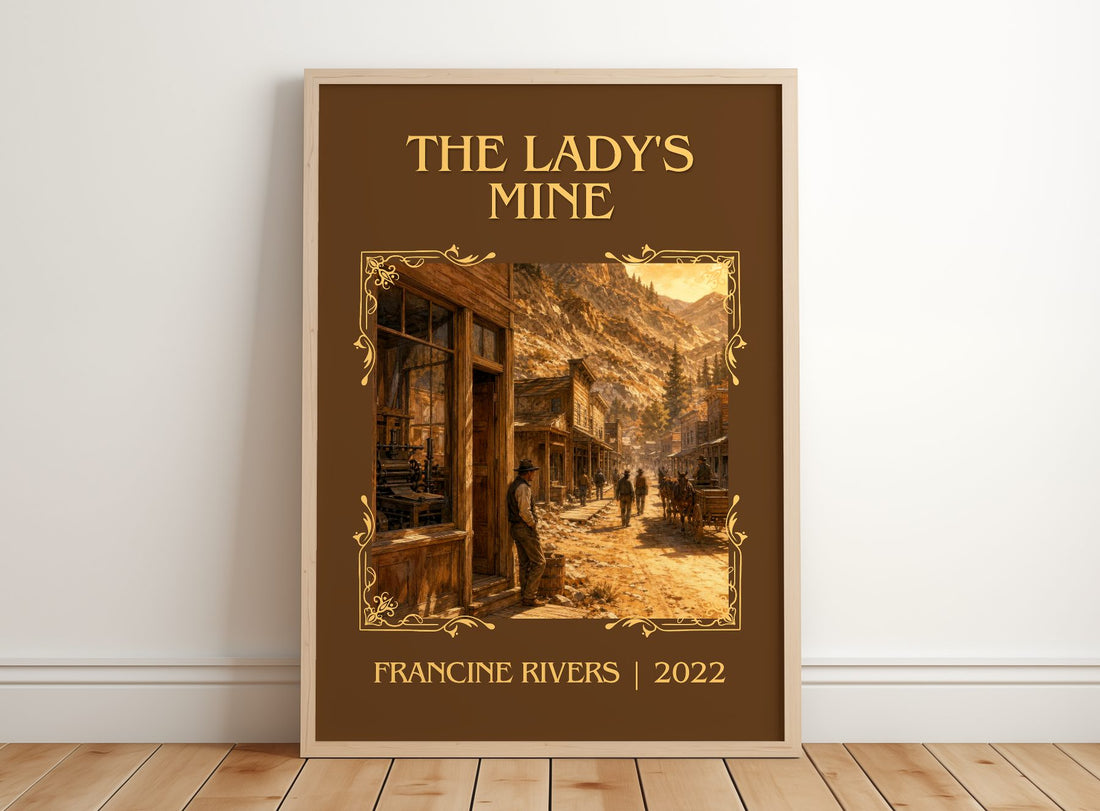 The Lady's Mine Classic Book Art Print by Francine Rivers – framed print leaning on a wooden floor