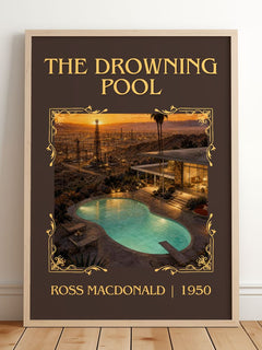 The Drowning Pool Classic Book Art Print by Ross Macdonald – framed print leaning on a wooden floor